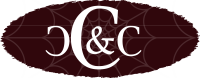 Cobwebs and Candy Canes CCC monogram logo with spiderweb background